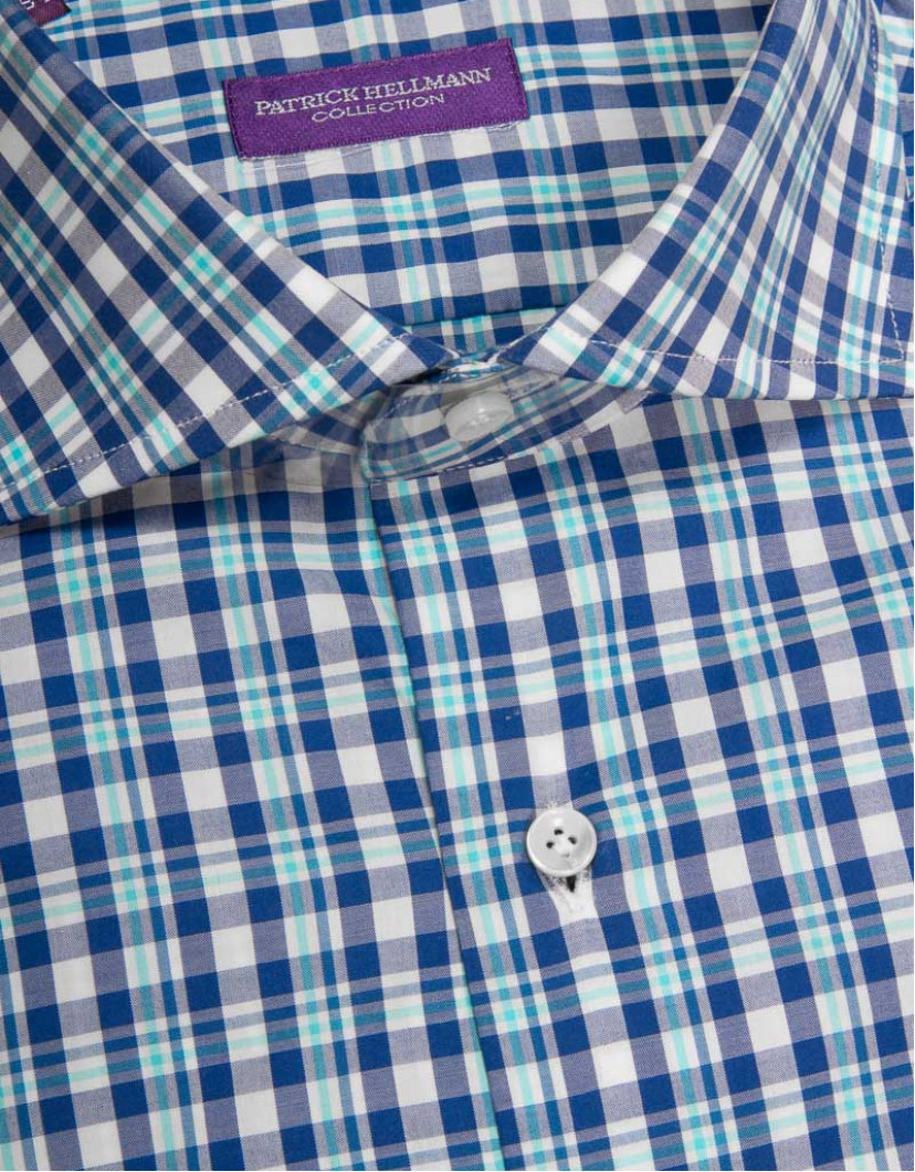 Patrick Hellmann Collection White Shirt With Blue Checks Tartan Plaid image